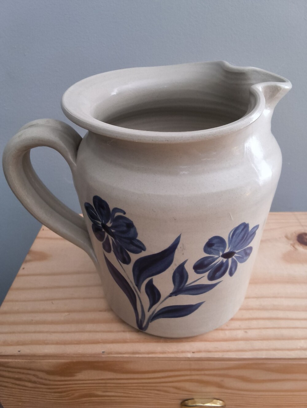 Williamsburg Pottery Factory Salt Glaze Pottery Pitcher with Painted Flowers
